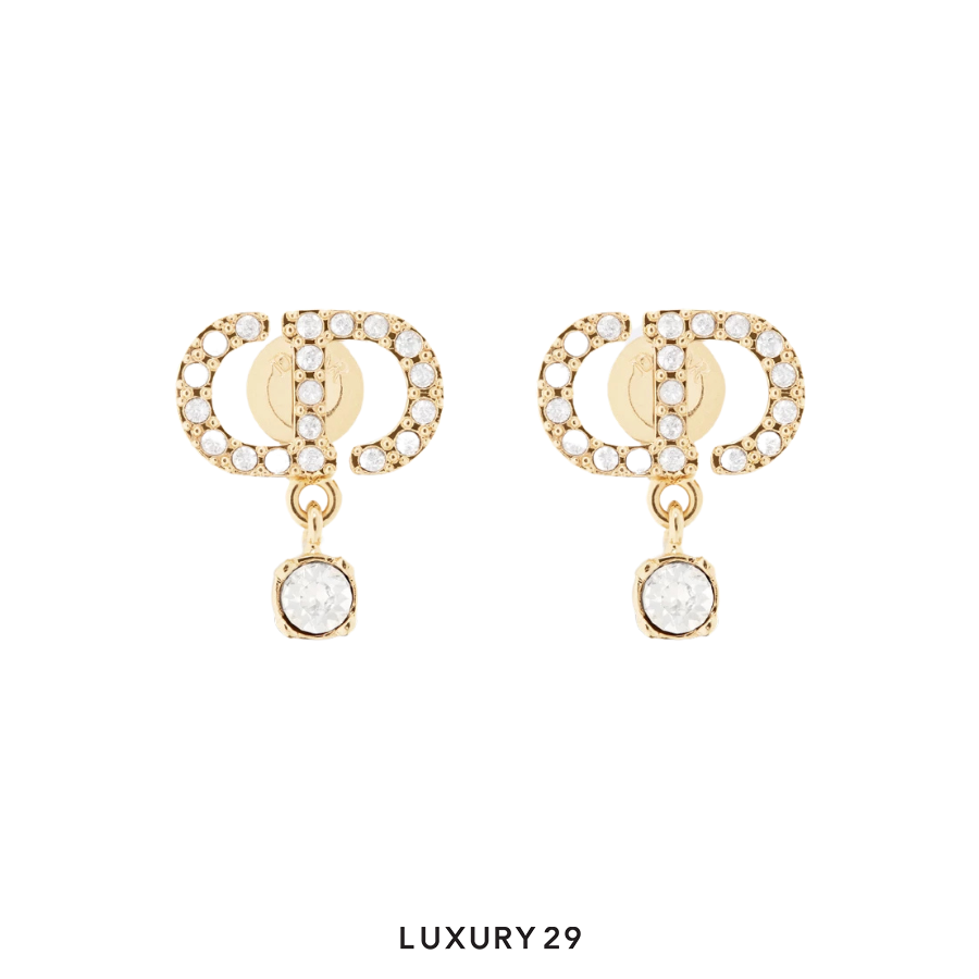 Dior Petit CD Earrings Gold-Finish Metal and White Crystals DIOR