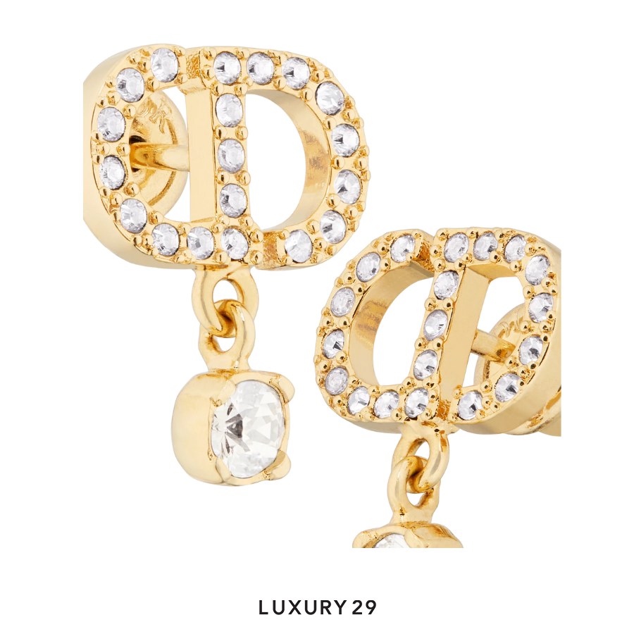 Dior Petit CD Earrings Gold-Finish Metal and White Crystals DIOR