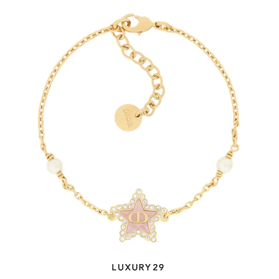 Dior Petit CD Lucky Baroque Bracelet Gold-Finish Metal, White Resin Pearls, Silver-Tone Crystals and Macaron Pink Glass