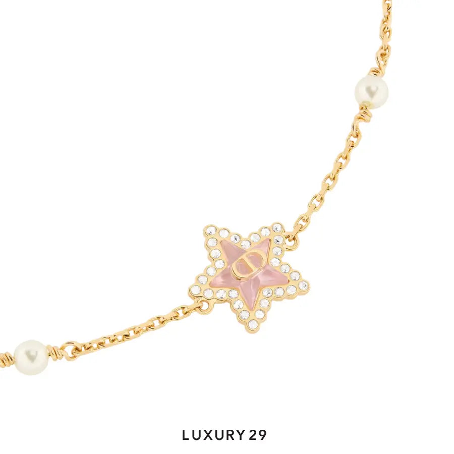 Dior Petit CD Lucky Baroque Bracelet Gold-Finish Metal, White Resin Pearls, Silver-Tone Crystals and Macaron Pink Glass