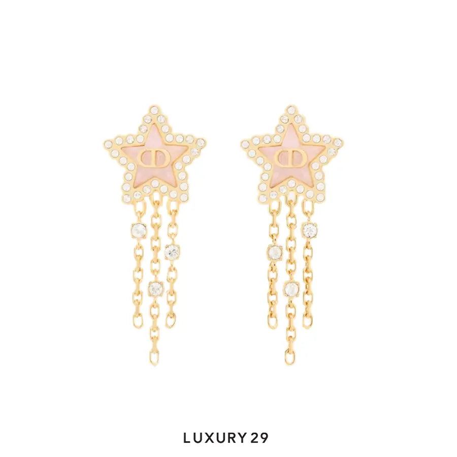 Dior Petit CD Lucky Baroque Earrings Gold-Finish Metal, Silver-Tone Crystals and Macaron Pink Glass