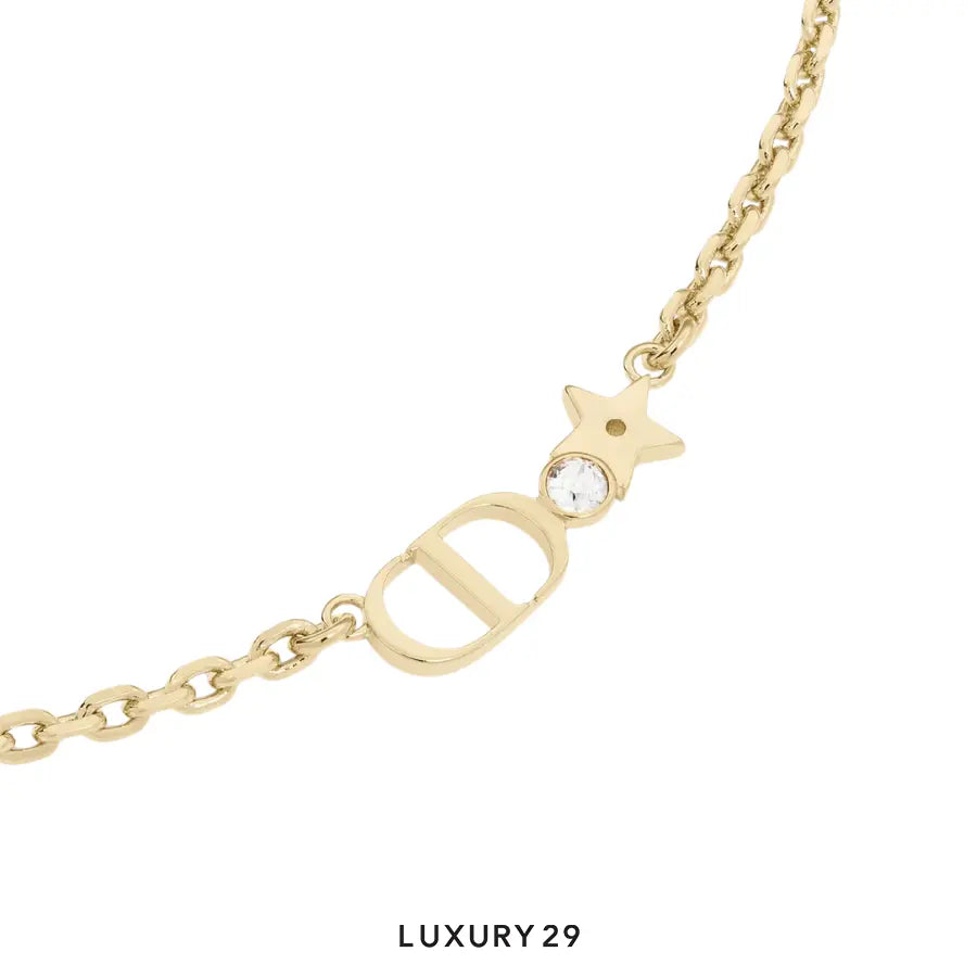 Dior Petit CD Lucky Star Necklace Gold-Finish Metal and Silver-Tone Crystal DIOR Luxury29