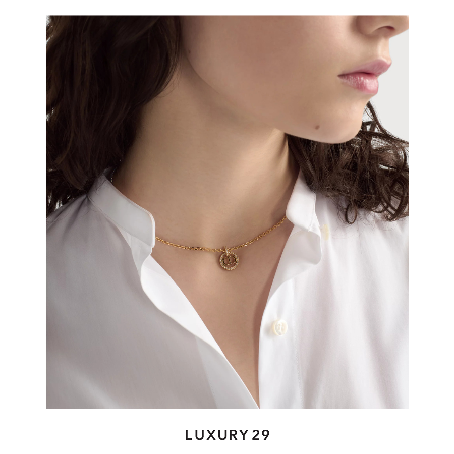 Dior Petit CD Necklace Gold-Finish Metal and Silver-Tone Crystals DIOR Luxury29