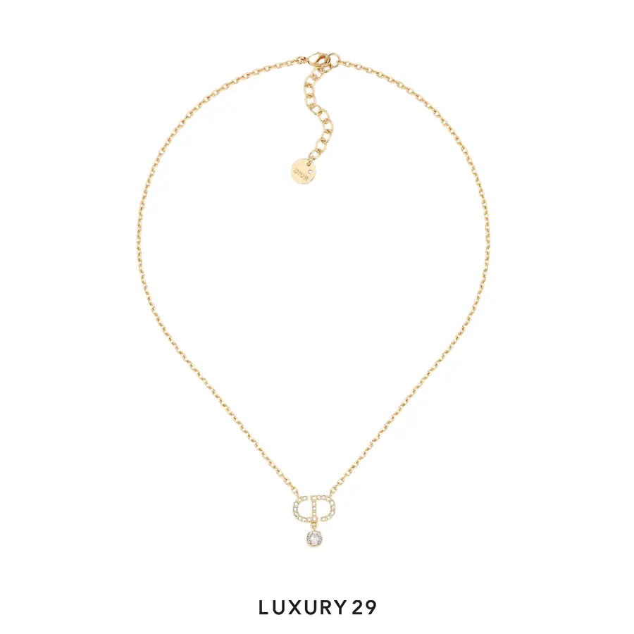 Dior Petit CD Necklace Gold-Finish Metal and White Crystals DIOR Luxury29