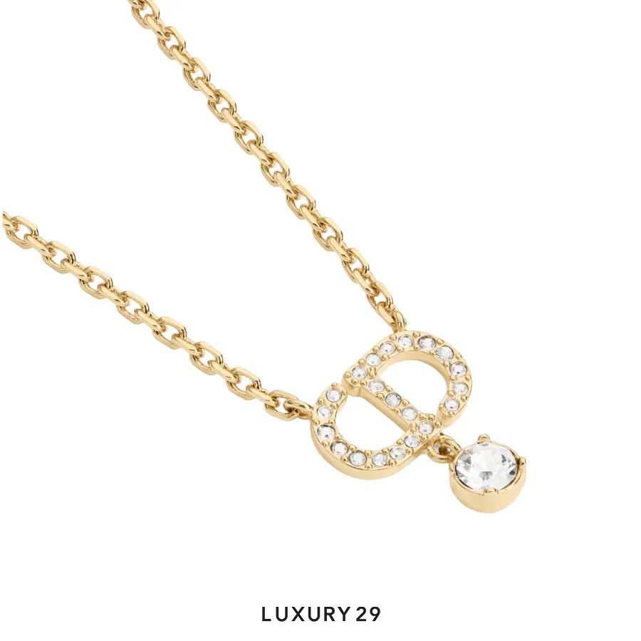 Dior Petit CD Necklace Gold-Finish Metal and White Crystals DIOR Luxury29