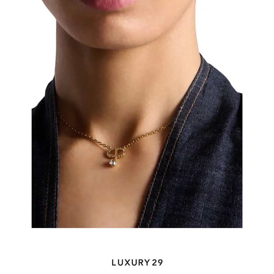 Dior Petit CD Necklace Gold-Finish Metal and White Crystals DIOR Luxury29