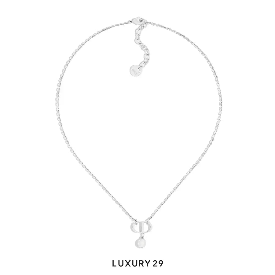 Dior Petit CD Necklace Silver-Finish Metal with White Resin Pearl