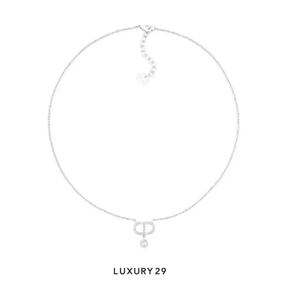 Dior Petit CD Necklace Silver-Finish Metal and White Crystals