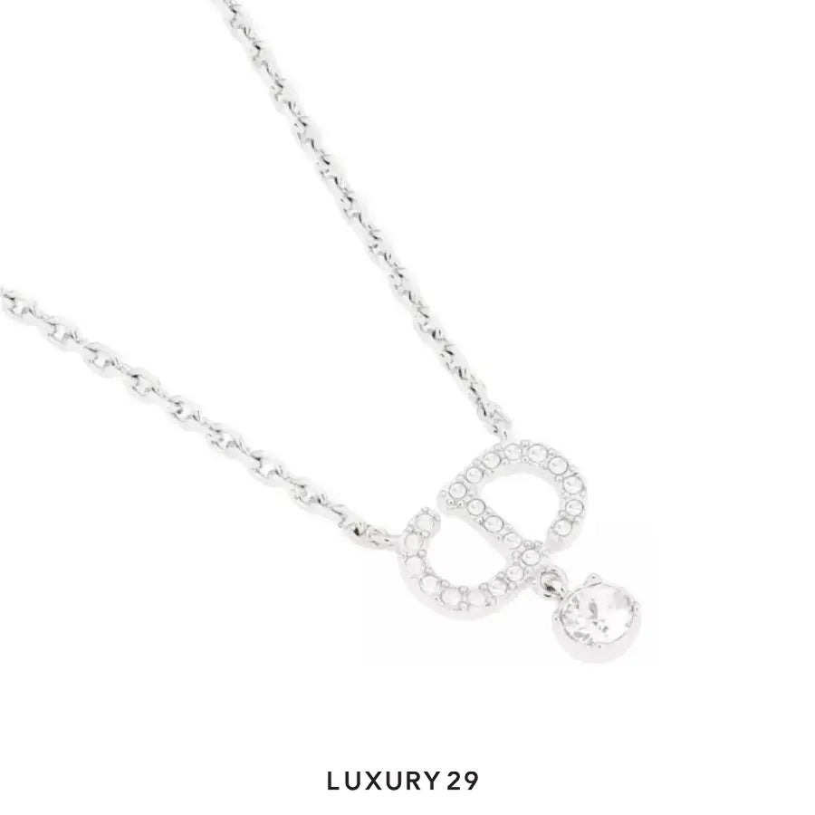 Dior Petit CD Necklace Silver-Finish Metal and White Crystals