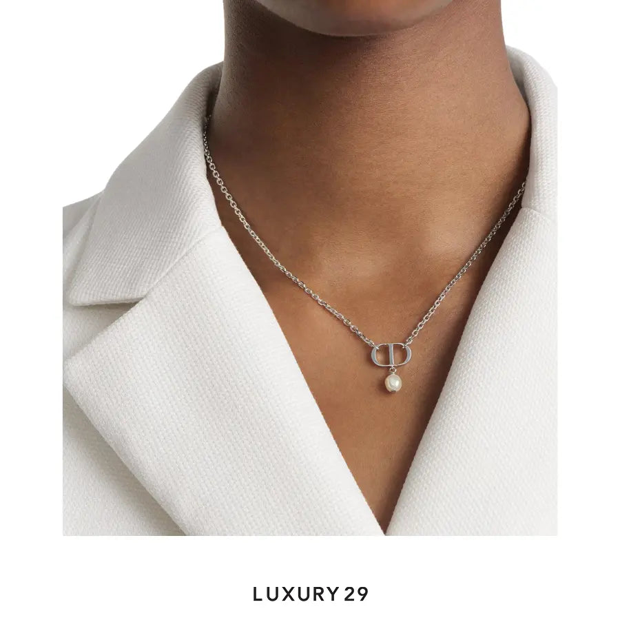 Dior Petit CD Necklace Silver-Finish Metal with White Resin Pearl DIOR
