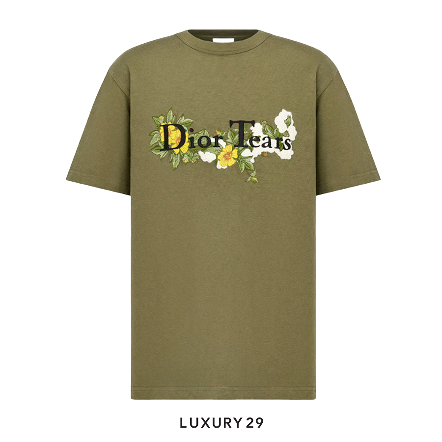 Dior Relaxed-Fit TEARS T-Shirt Khaki Cotton Slub Jersey