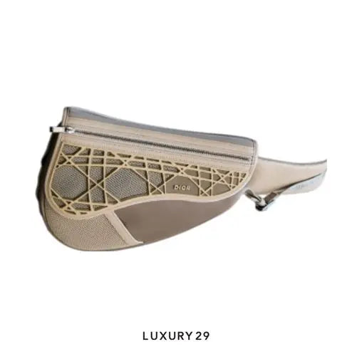 Dior Sahara Saddle Bag Light Brown Smooth Calfskin and Upcycled Nylon with Warped Cannage Motif Rubber