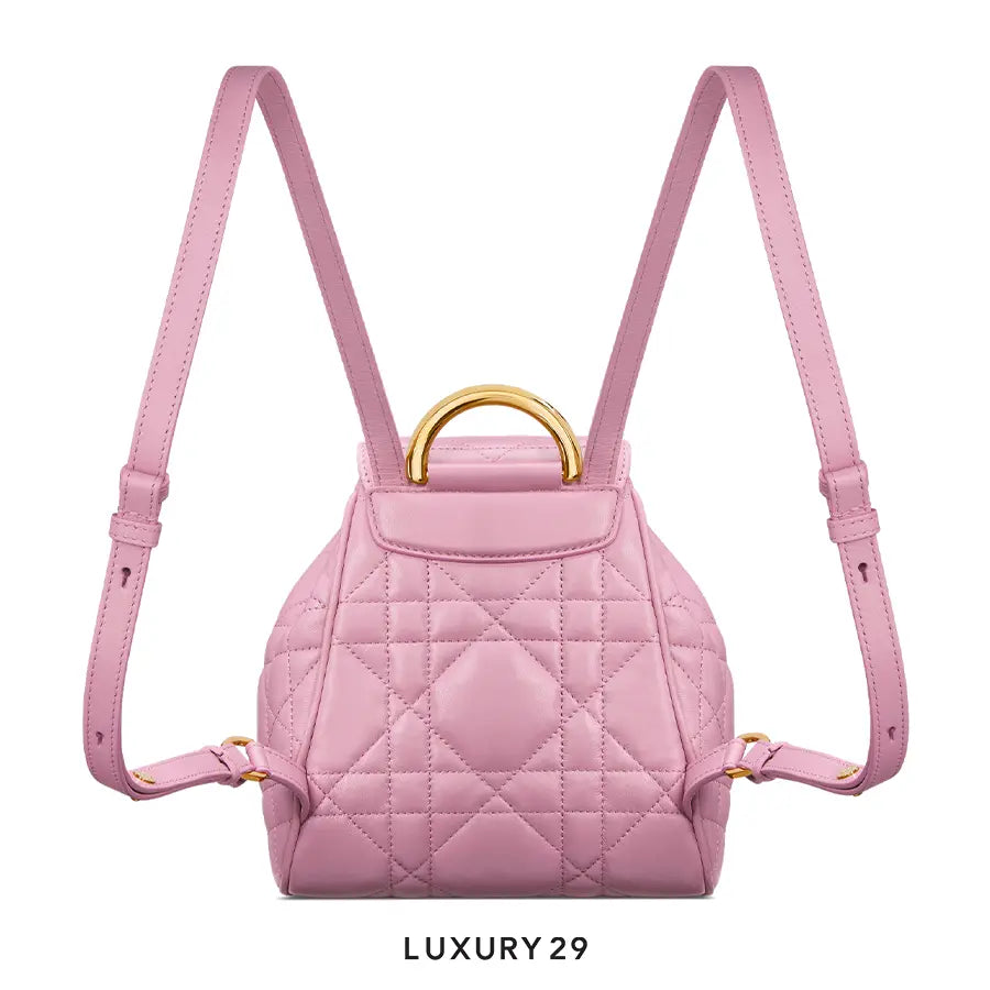 Dior Small Dior Caro Backpack Hydrangea Pink Macrocannage Lambskin DIOR
