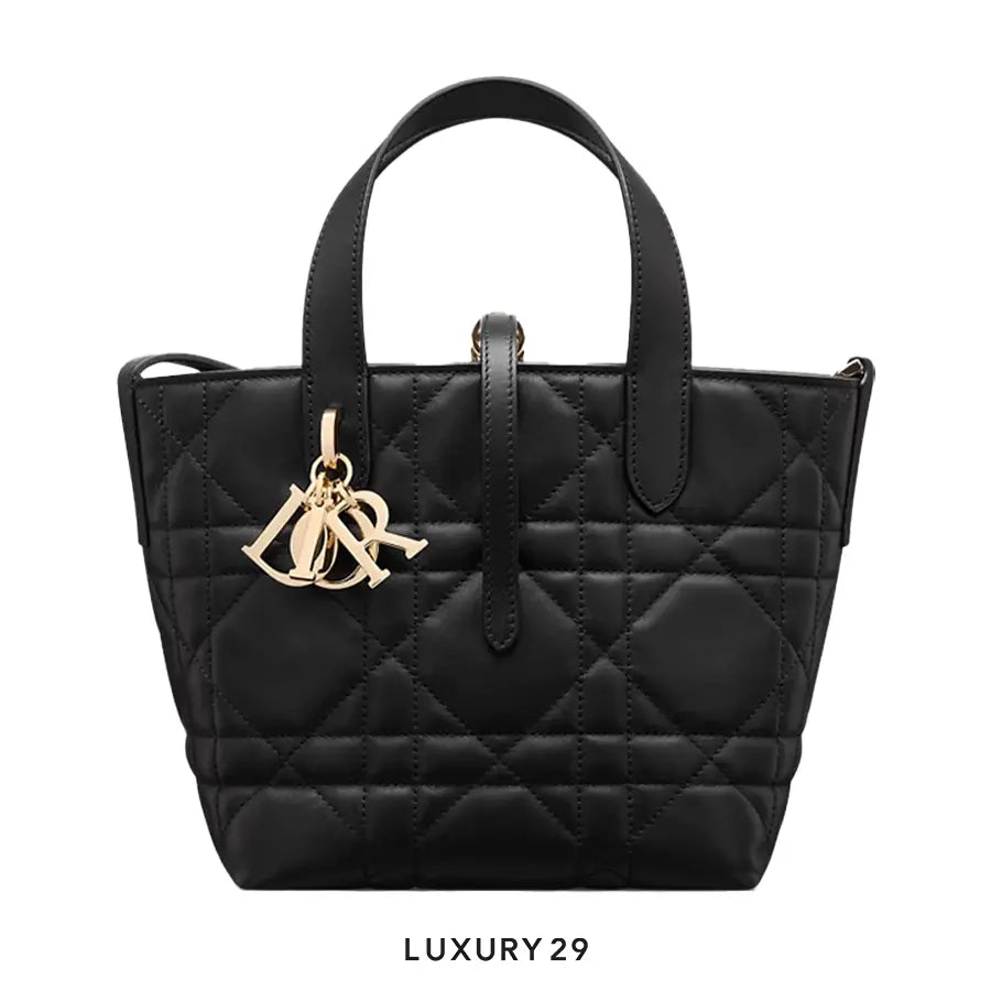 Dior Small Dior Toujours Vertical Tote Bag Black Macrocannage Calfskin