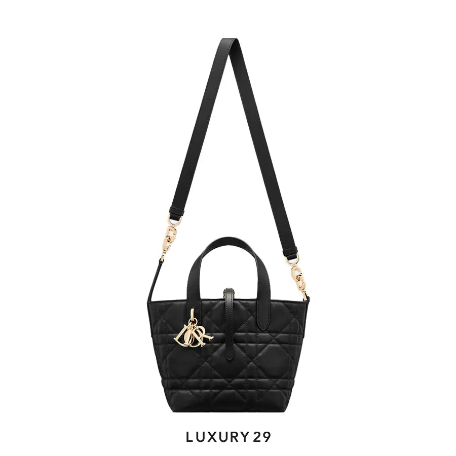 Dior Small Dior Toujours Vertical Tote Bag Black Macrocannage Calfskin DIOR