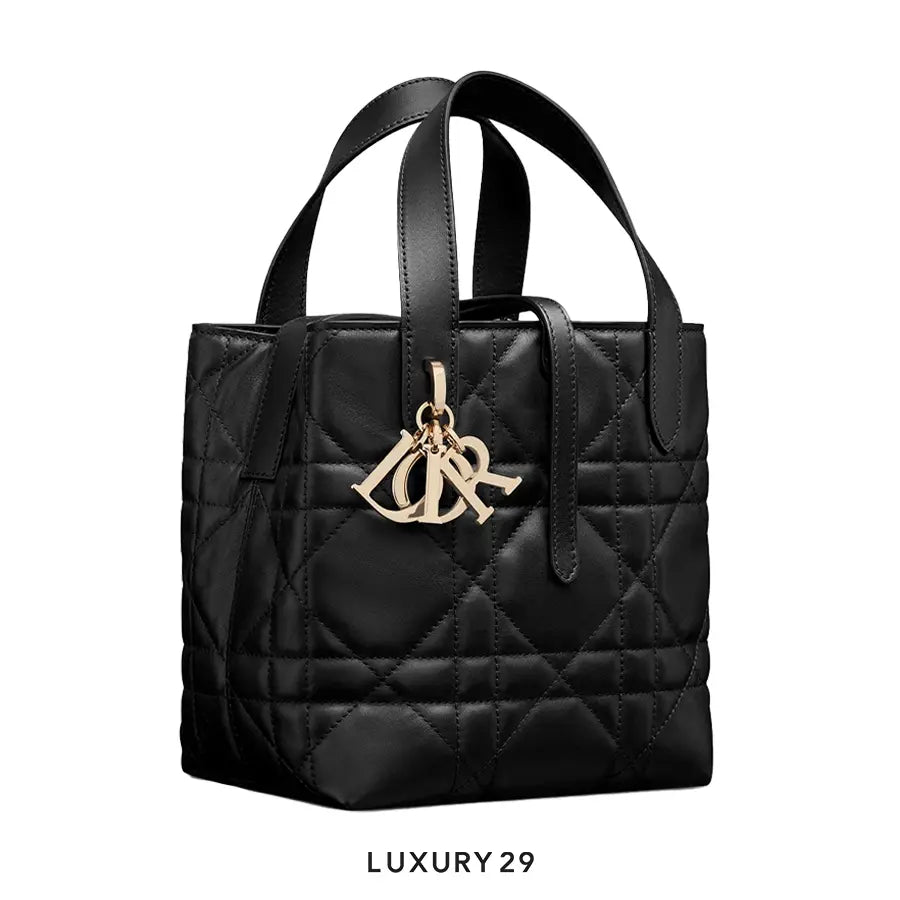 Dior Small Dior Toujours Vertical Tote Bag Black Macrocannage Calfskin DIOR