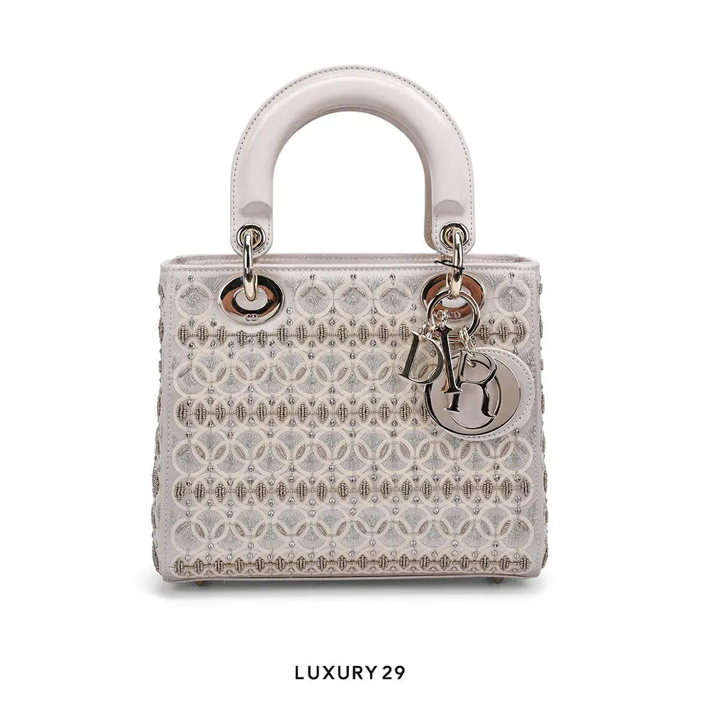 Dior Small Lady Bag Calfskin Embroidered with Gold-Tone Beads