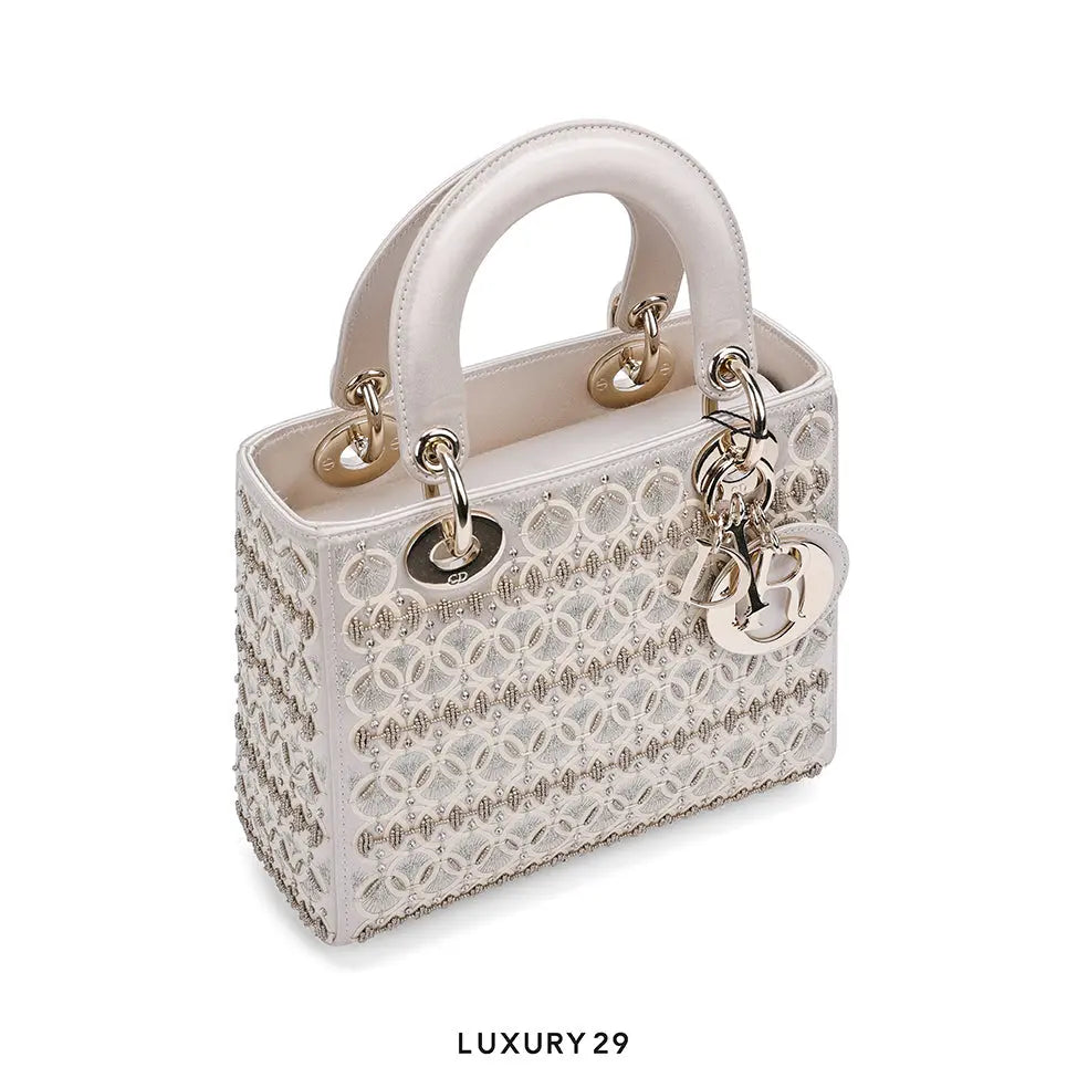 Dior Small Lady Bag Calfskin Embroidered with Gold-Tone Beads DIOR