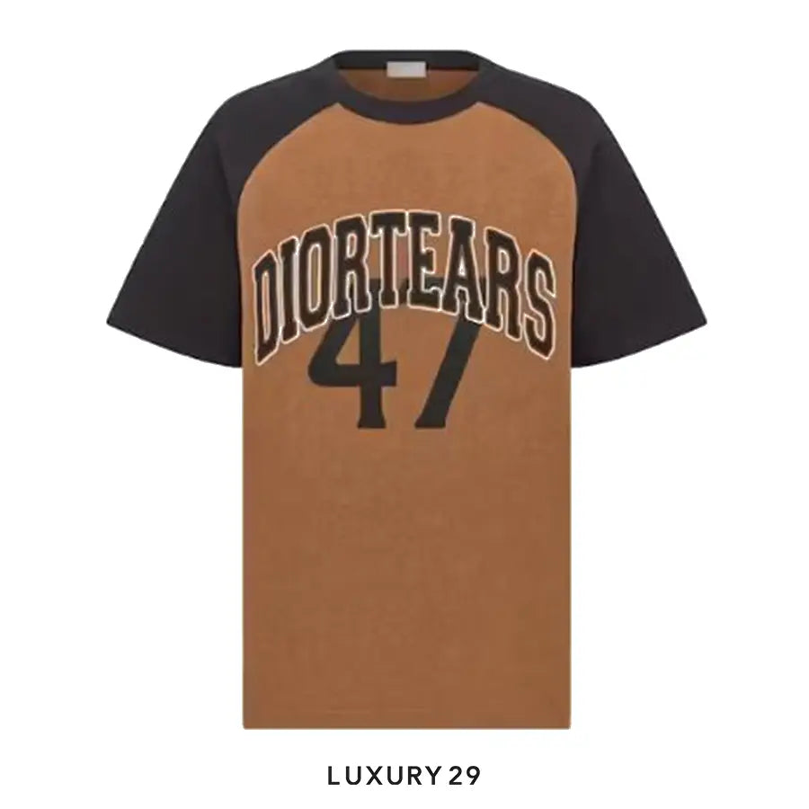 Brown and black t-shirt with 'DiorTears 47' text on a white background