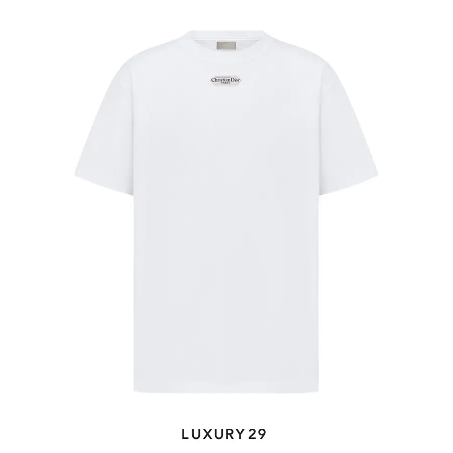 Dior T-Shirt with Christian Dior Paris Tag Relaxed Fit Shiny White Cotton Jersey