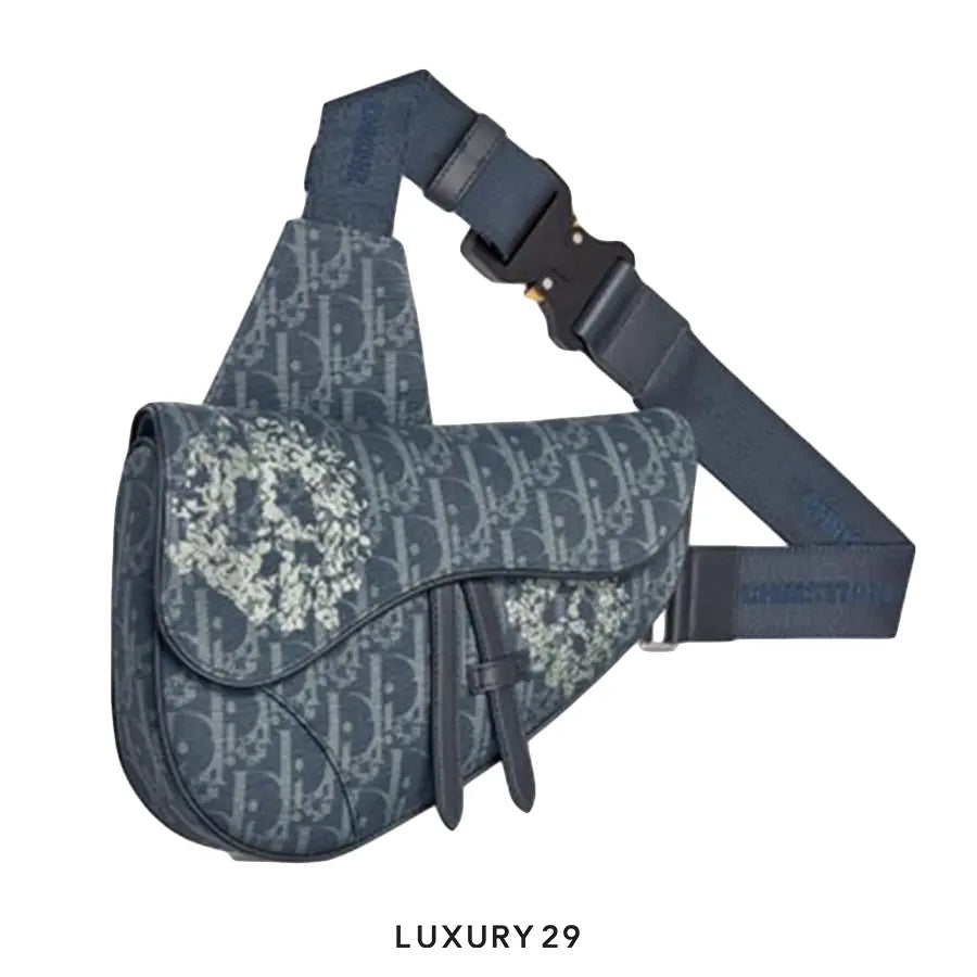 Dior TEARS Saddle Bag Blue Dior Oblique and Peace Sign Dior Tears Denim DIOR