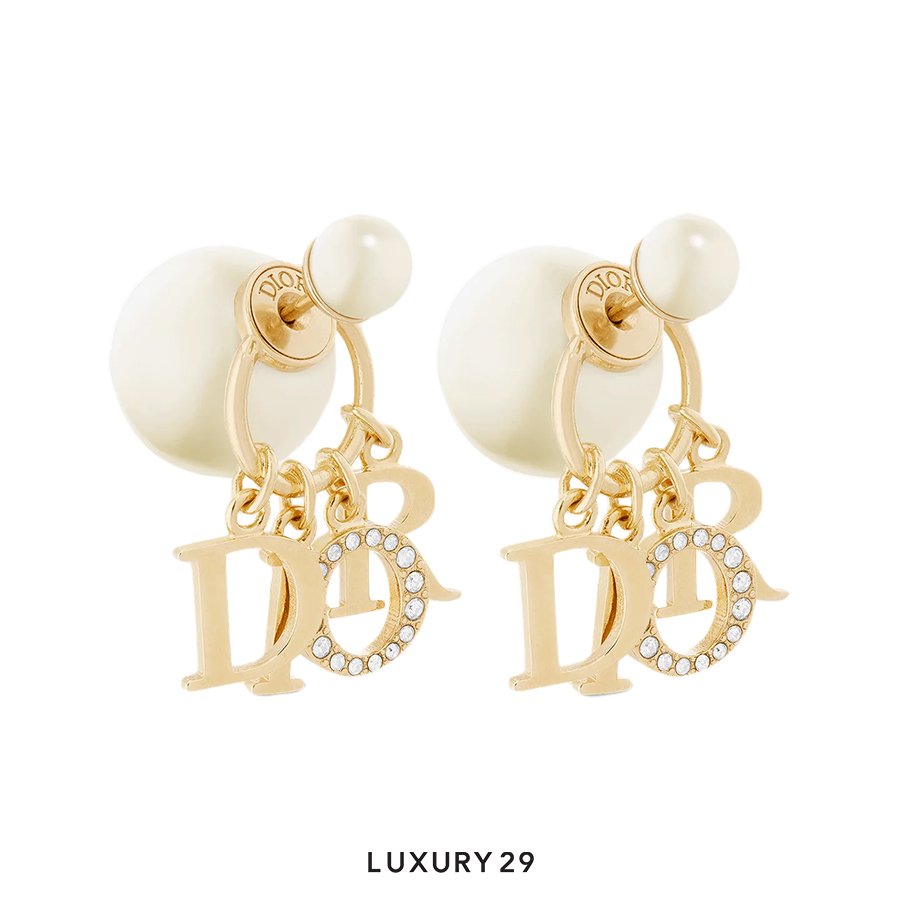 Dior Tribales Earrings Gold-Finish Metal, White Resin Pearls and White Crystals DIOR