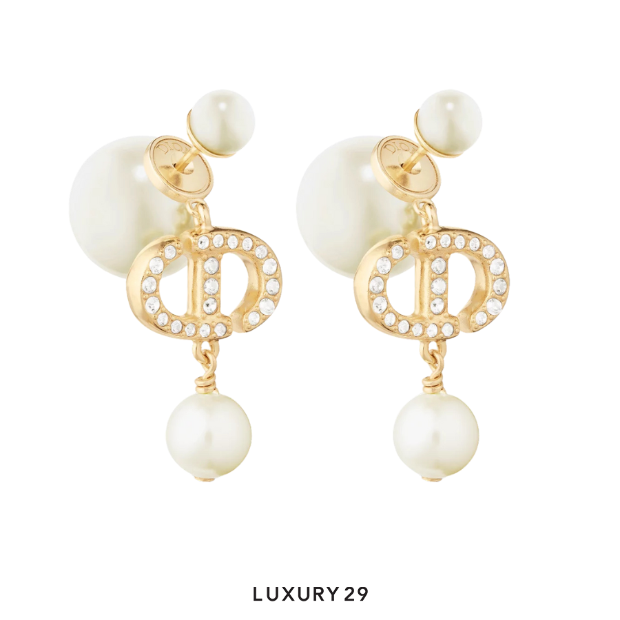 Dior Tribales Earrings Gold-Finish Metal, White Resin Pearls and White Crystals DIOR Luxury29