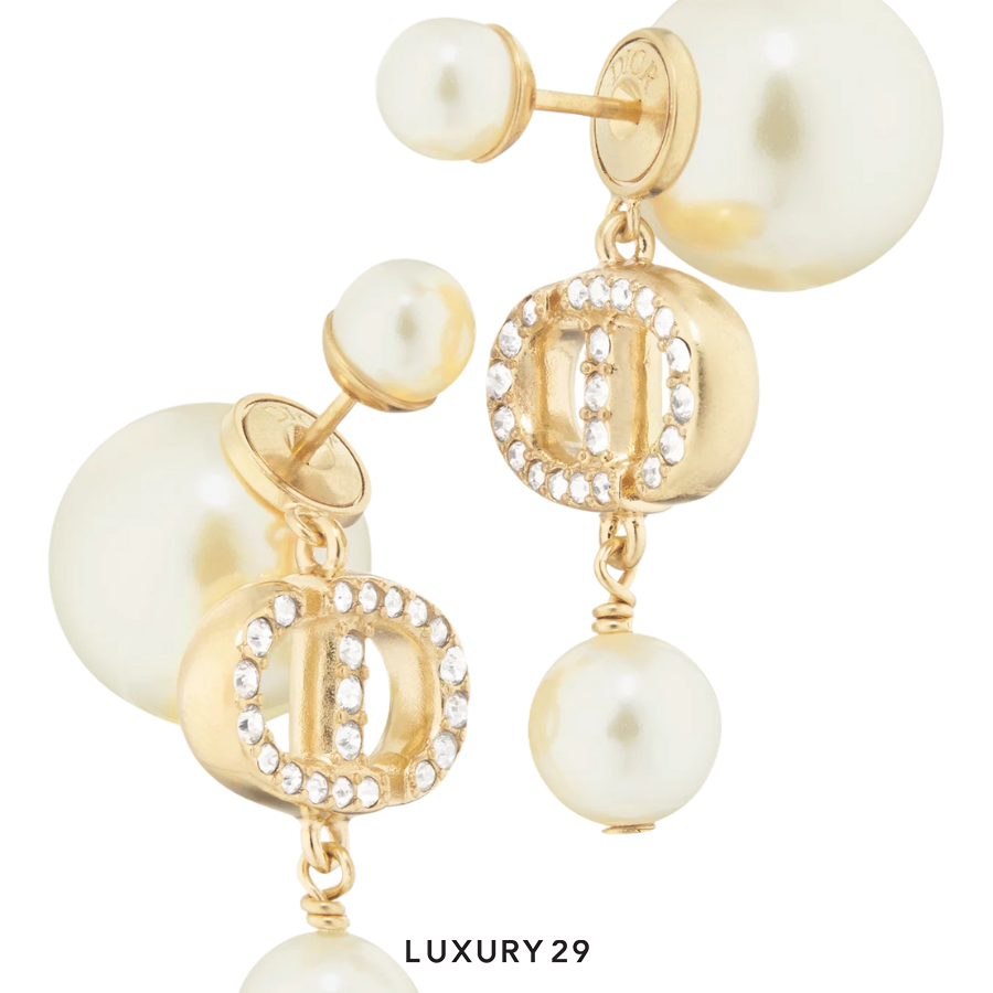 Dior Tribales Earrings Gold-Finish Metal, White Resin Pearls and White Crystals DIOR Luxury29