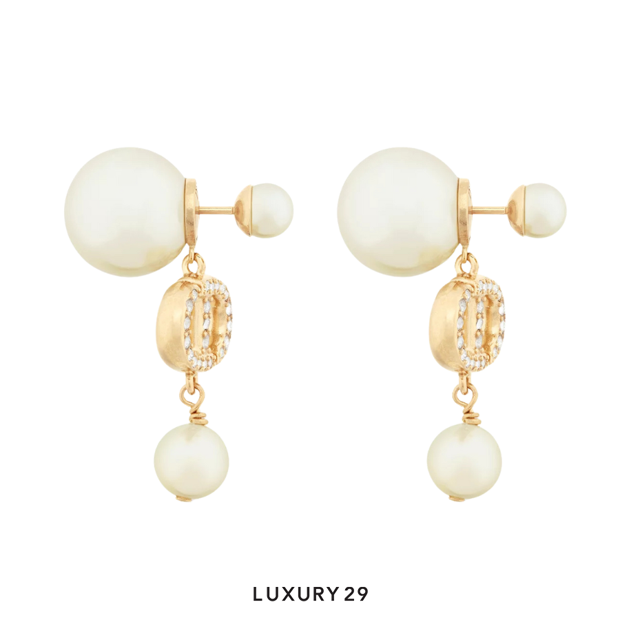 Dior Tribales Earrings Gold-Finish Metal, White Resin Pearls and White Crystals DIOR Luxury29