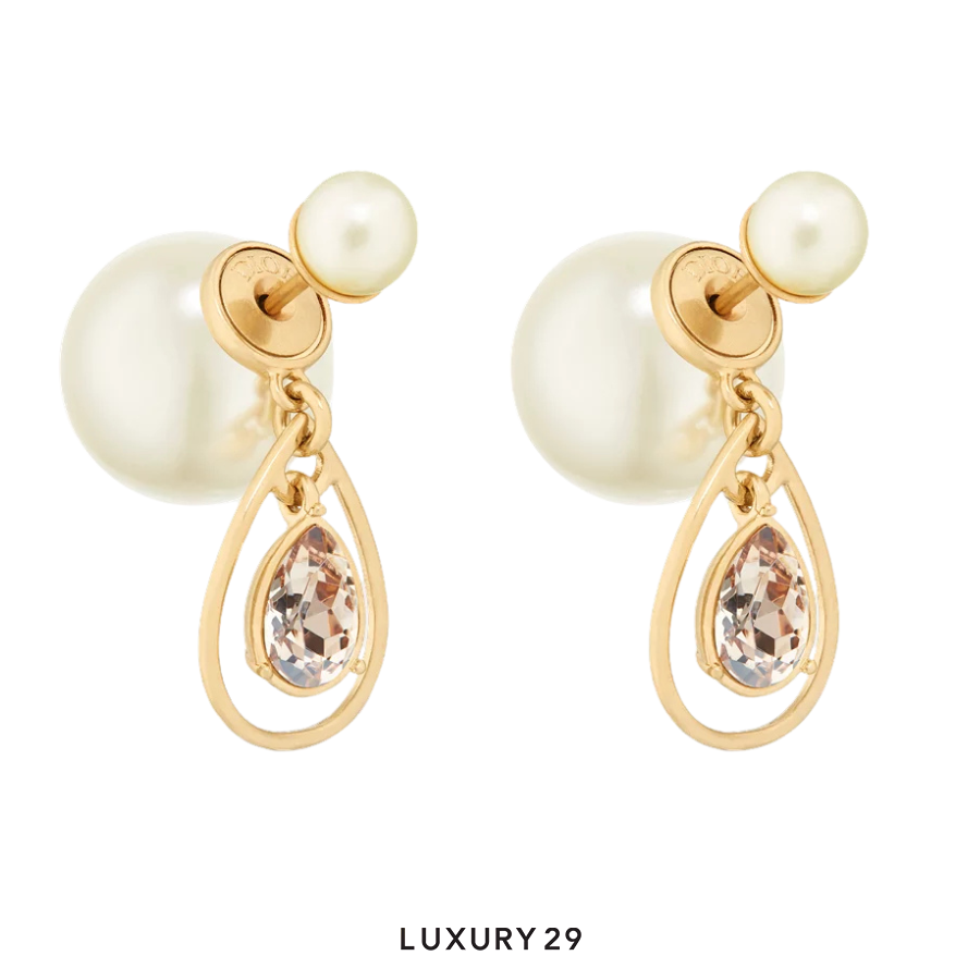 Dior Tribales Earrings Gold-Finish Metal with White Resin Pearls and Champagne Crystals DIOR Luxury29