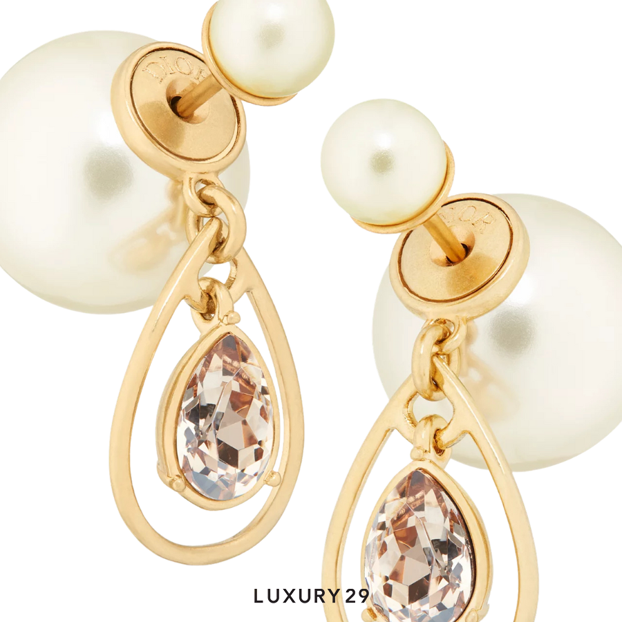 Dior Tribales Earrings Gold-Finish Metal with White Resin Pearls and Champagne Crystals DIOR Luxury29