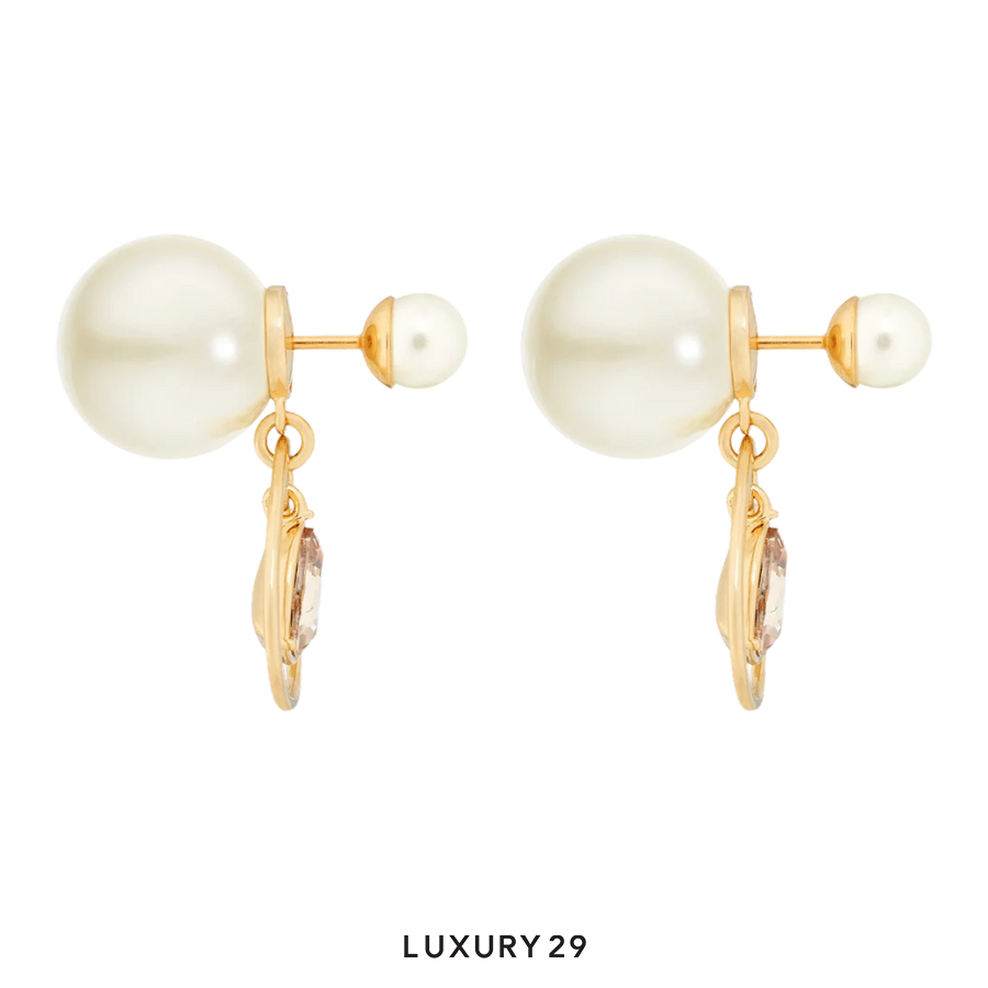 Dior Tribales Earrings Gold-Finish Metal with White Resin Pearls and Champagne Crystals DIOR Luxury29