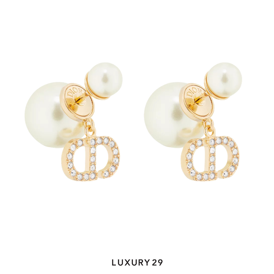 Dior Tribales Earrings Gold-Finish Metal with White Resin Pearls and Silver-Tone Crystals DIOR Luxury29