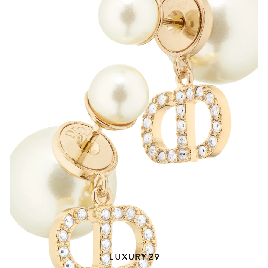 Dior Tribales Earrings Gold-Finish Metal with White Resin Pearls and Silver-Tone Crystals DIOR Luxury29