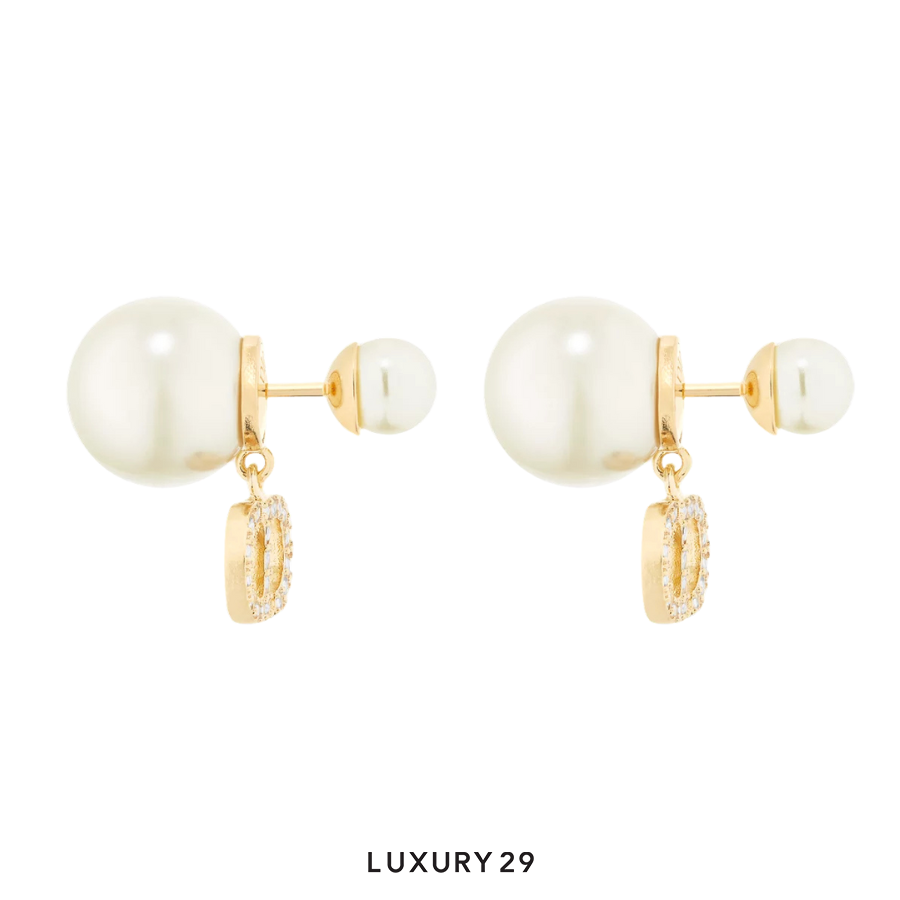 Dior Tribales Earrings Gold-Finish Metal with White Resin Pearls and Silver-Tone Crystals DIOR Luxury29
