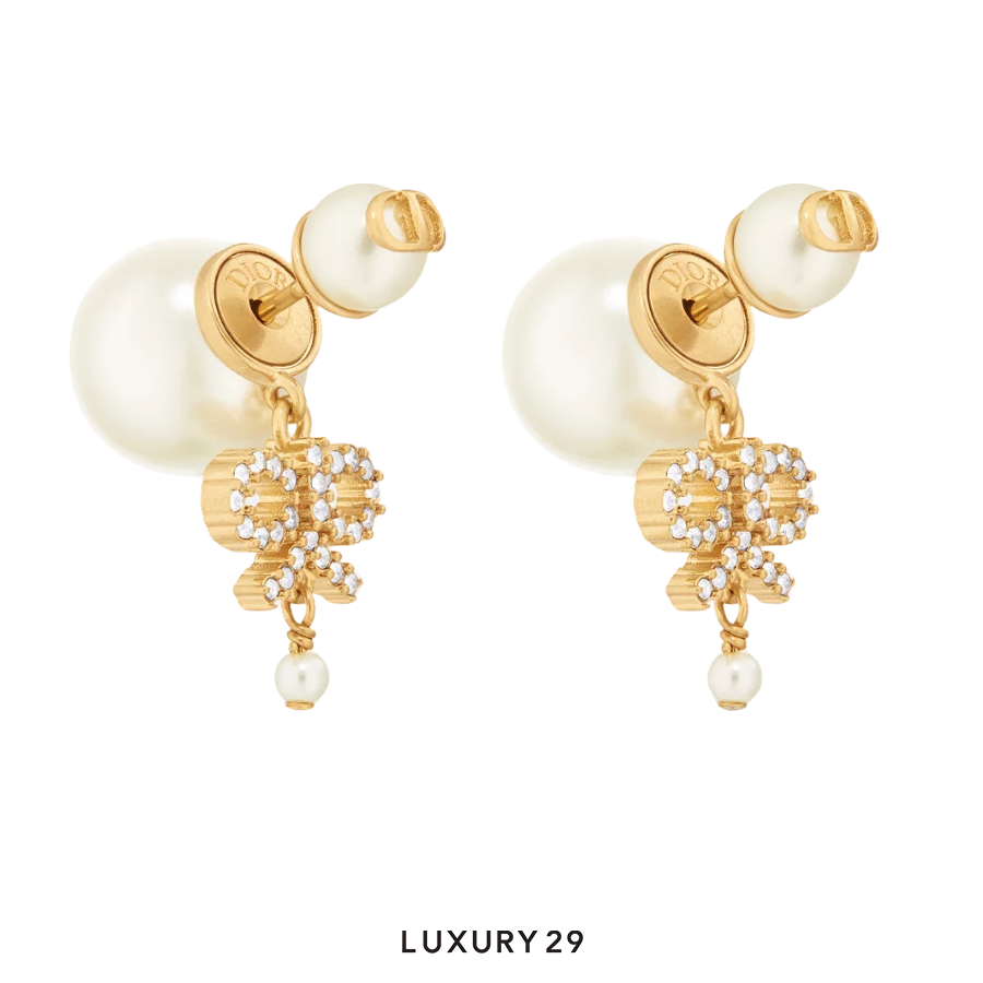 Dior Tribales Earrings Gold-Finish Metal with White Resin Pearls and Silver-Tone Crystals DIOR Luxury29