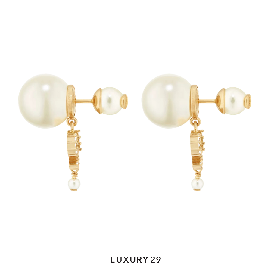 Dior Tribales Earrings Gold-Finish Metal with White Resin Pearls and Silver-Tone Crystals DIOR Luxury29
