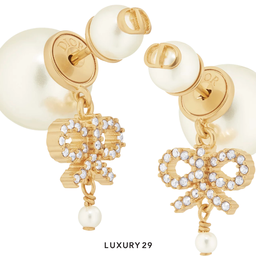 Dior Tribales Earrings Gold-Finish Metal with White Resin Pearls and Silver-Tone Crystals DIOR Luxury29