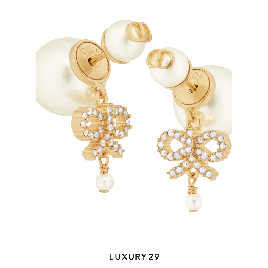 Dior Tribales Earrings Gold-Finish Metal with White Resin Pearls and Silver-Tone Crystals DIOR
