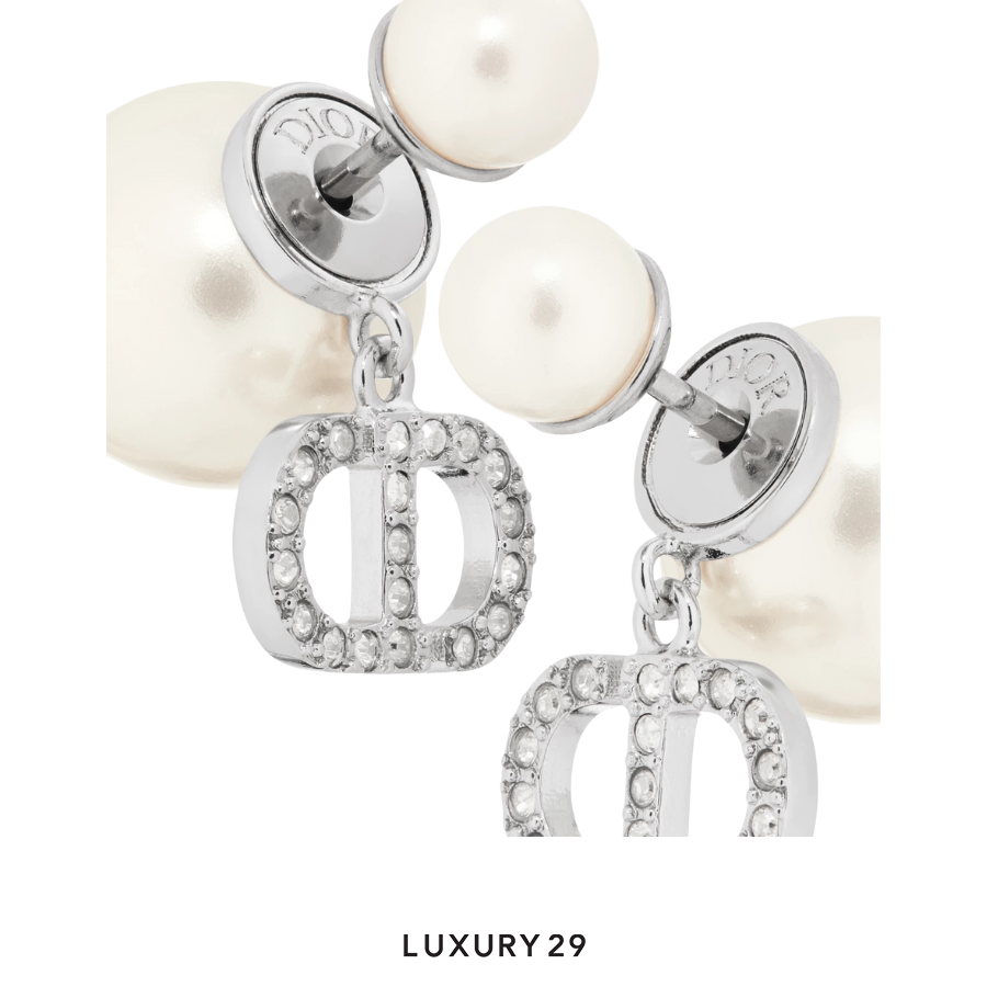 Dior Tribales Earrings Silver-Finish Metal with White Resin Pearls and Silver-Tone Crystals DIOR