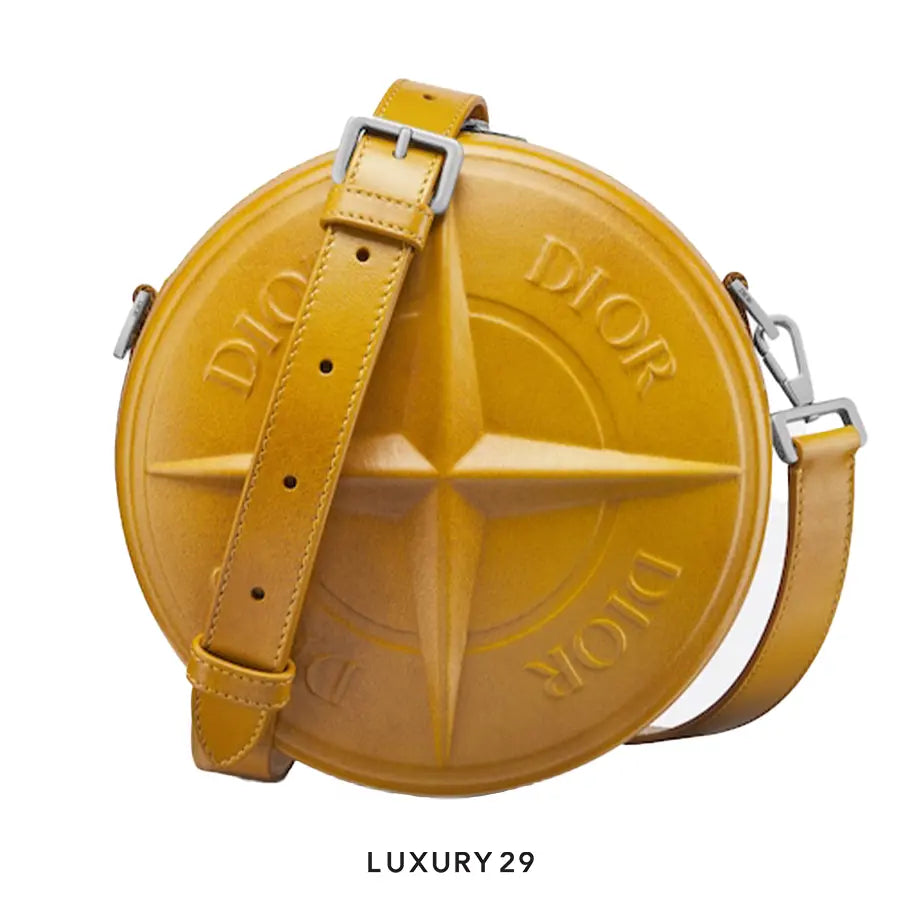 Dior and Stone Island Round Bag - Limited and Numbered Edition Yellow Stamped-Effect Smooth Calfskin DIOR