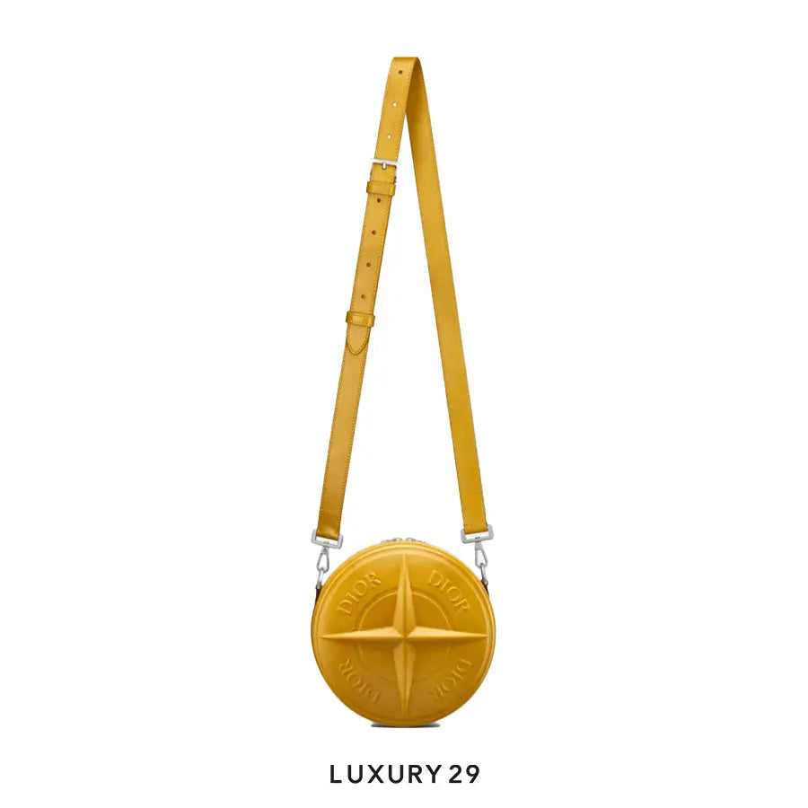 Dior and Stone Island Round Bag - Limited and Numbered Edition Yellow Stamped-Effect Smooth Calfskin DIOR
