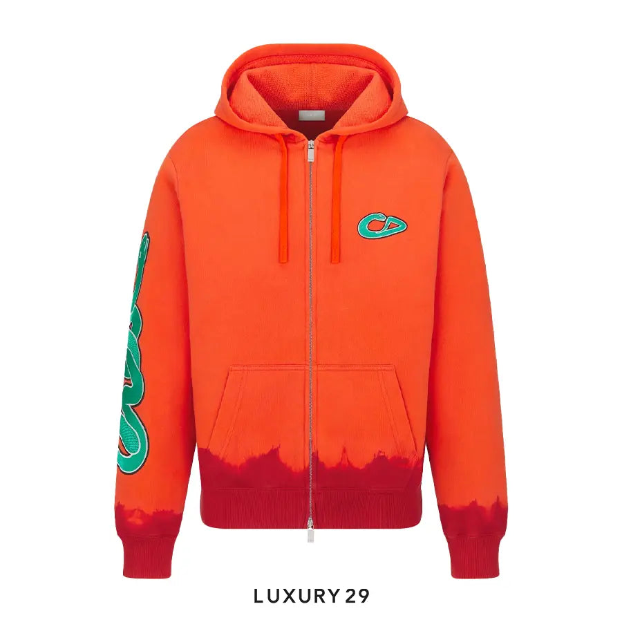 Dior x Kaws Cotton Fleece Hooded Sweatshirt Orange Red