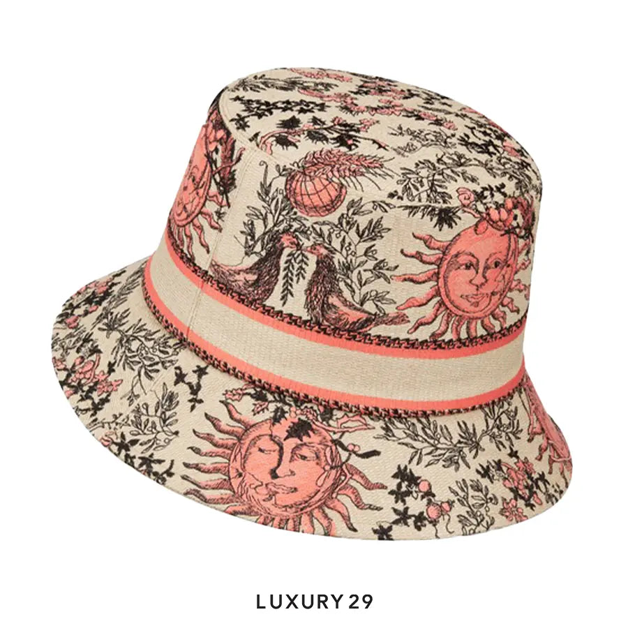 Dioriviera D-Bobby Toile de Jouy Soleil Small Brim Bucket Hat Coral and Beige Embroidery DIOR