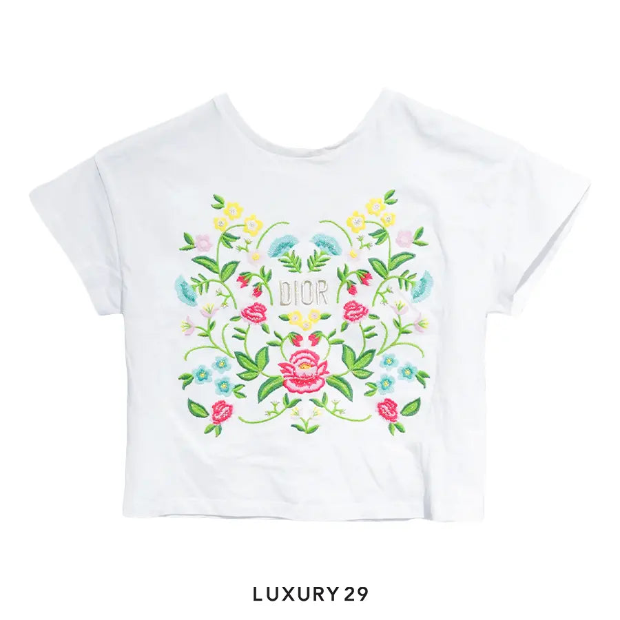 Kid Dior Logo Embroidered Crewneck Kids T-Shirt