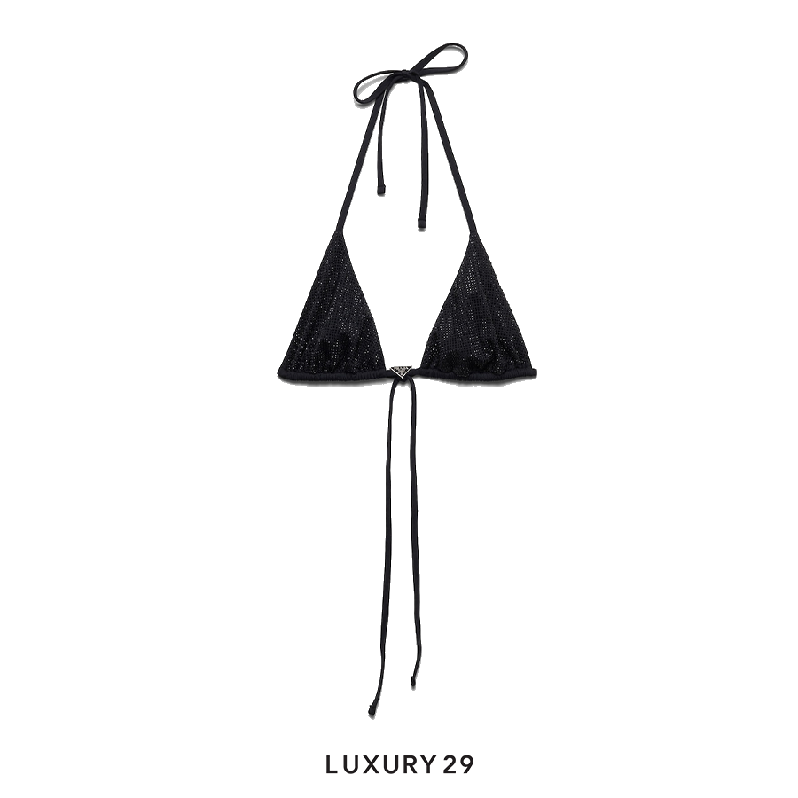 Prada Jersey triangle bikini top with rhinestones Black/Fume PRADA