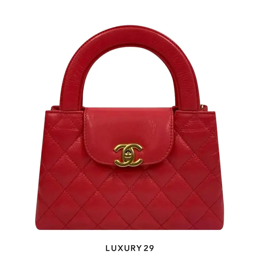 Chanel Mini Shopping Bag In Shiny Aged Calfskin With Gold-Tone Red