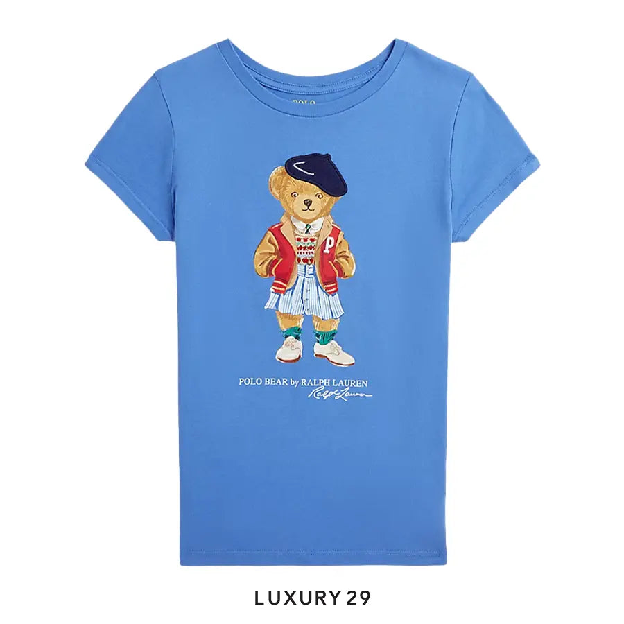 Kid RALPH LAUREN Polo Bear Cotton Jersey T-Shirt New England Blue