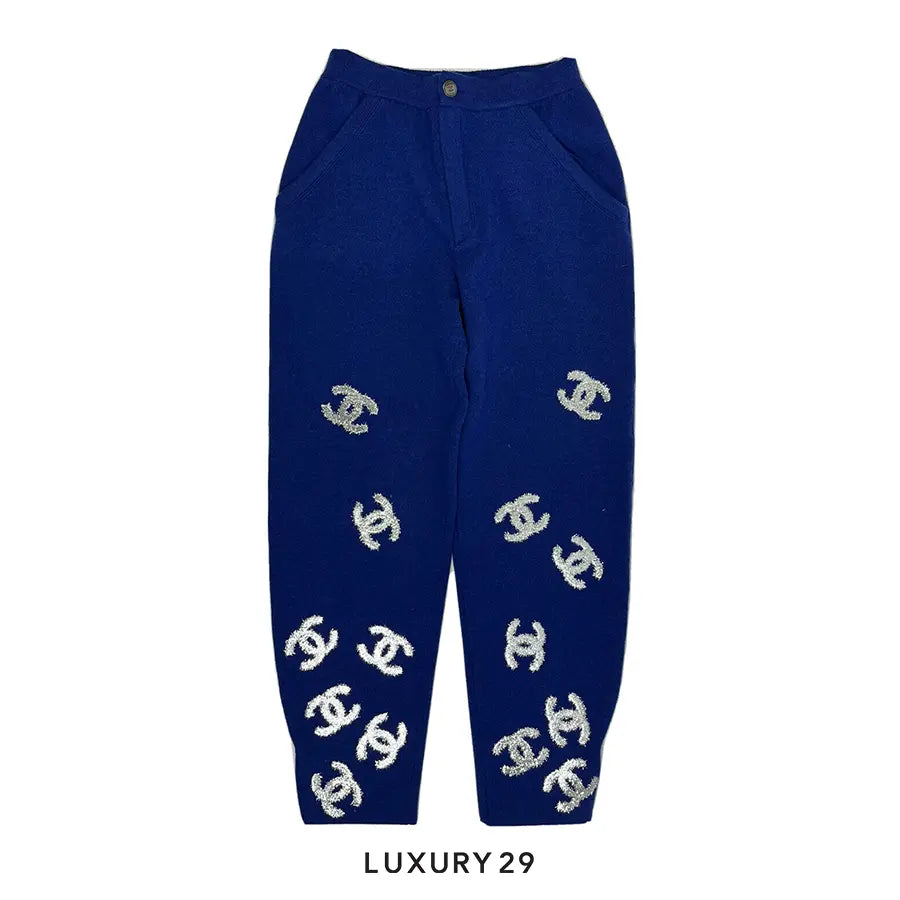 Chanel BLUE SILVER CASHMERE OVERSIZED UNISEX PANTS