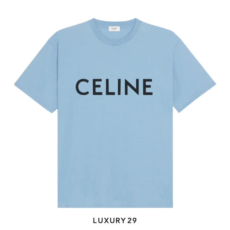 CELINE LOOSE T-SHIRT IN COTTON JERSEY WASHED BLUE / BLACK